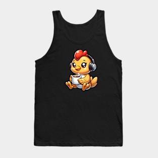 Chicken with Headphones Drinking Coffee Tank Top